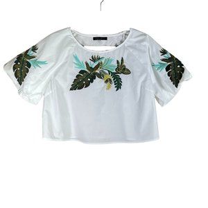 Romeo Juliet Couture White CropTop Embroidered Ballon Sleeve Size M